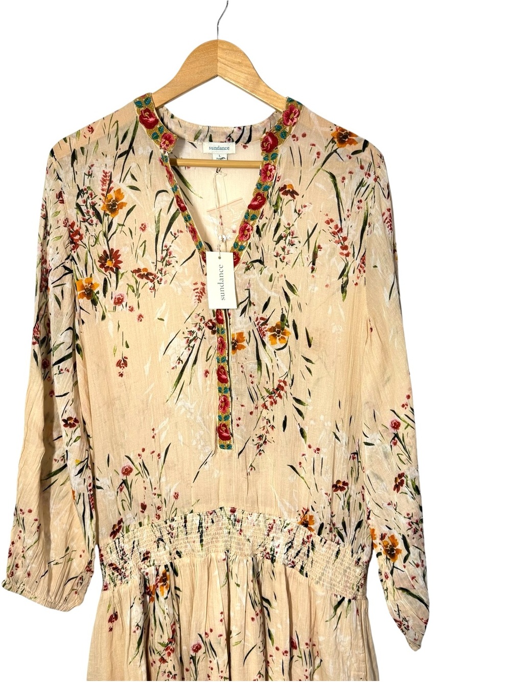 New Sundance Embroidered Floral Bloom Drop waist Midi Everyday Dress SZ L - Picture 3 of 8